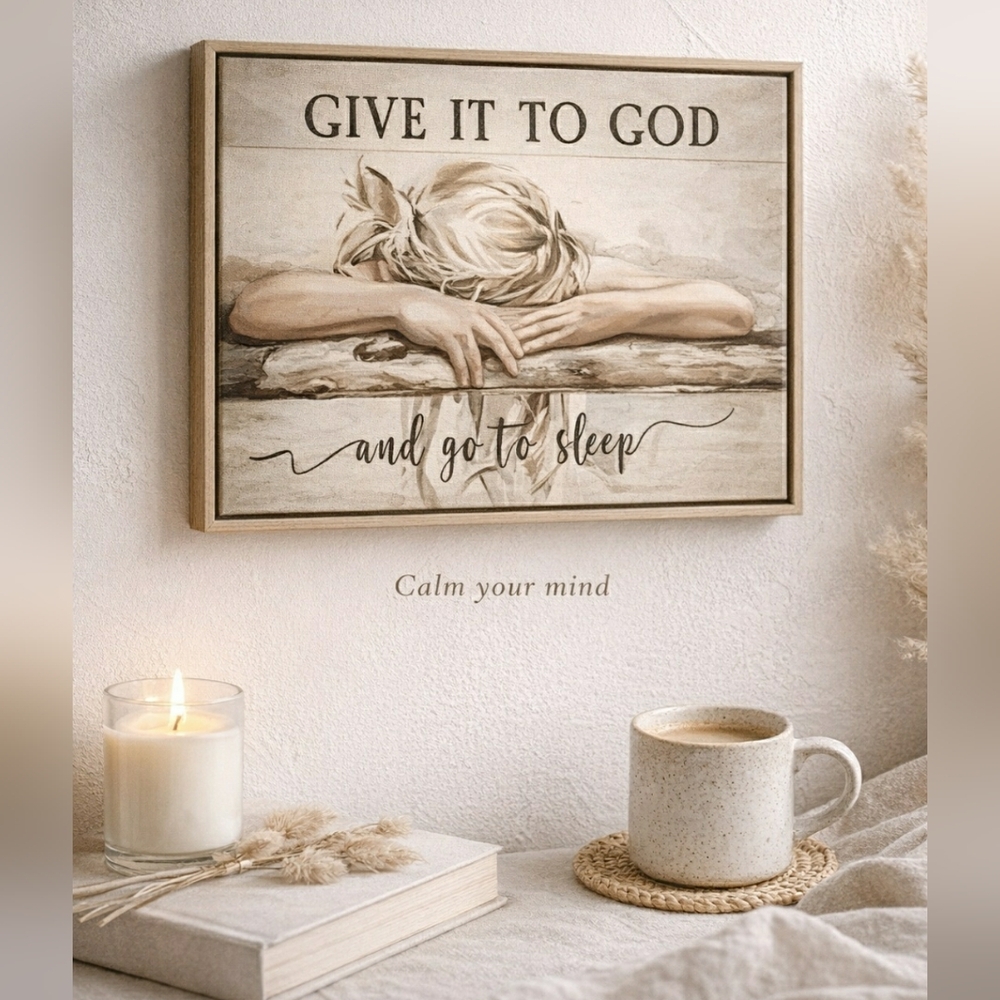 Framed Canvas Wall Art "Give It To God" – Minimalist Neutral Decor
